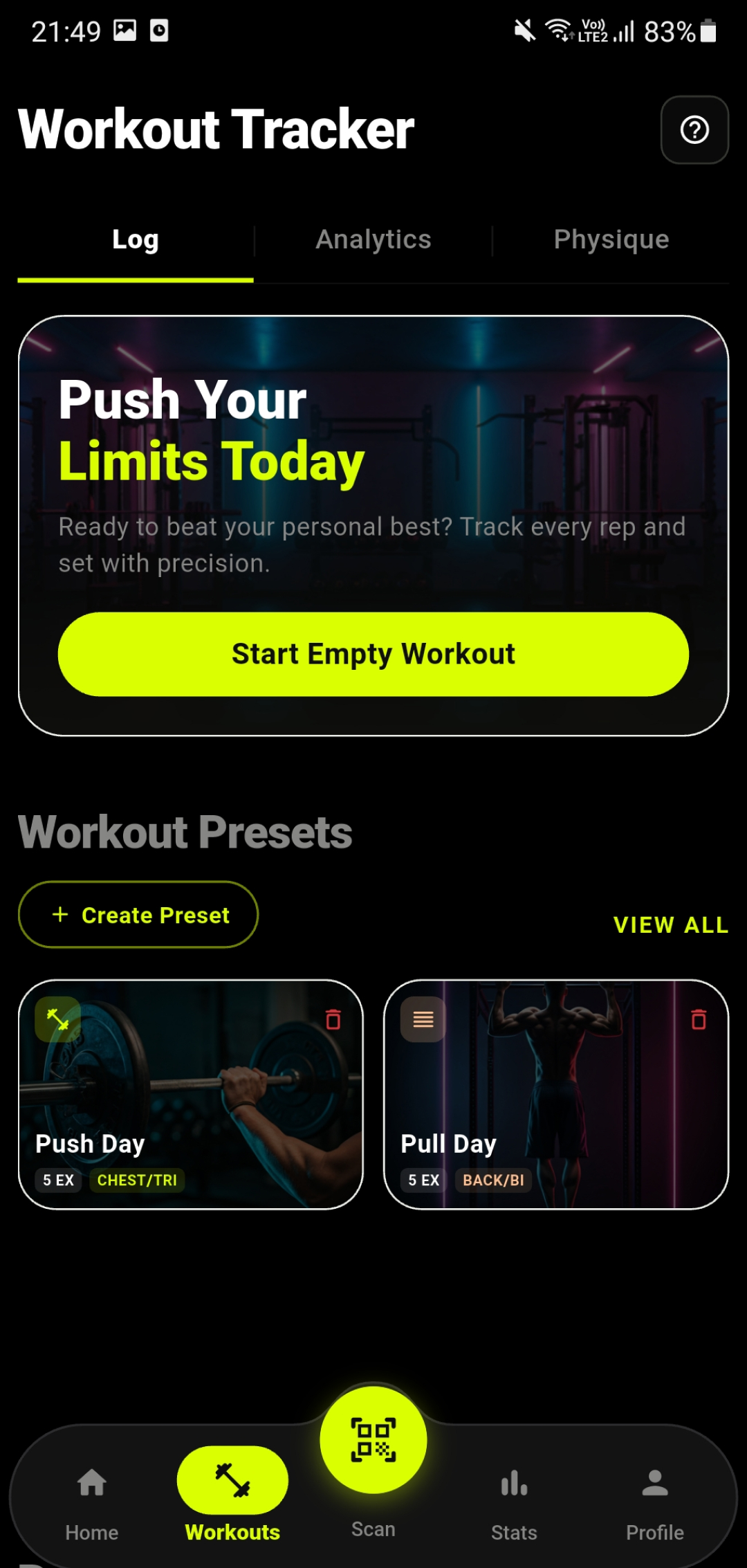 Zivo Gym Workout Screen
